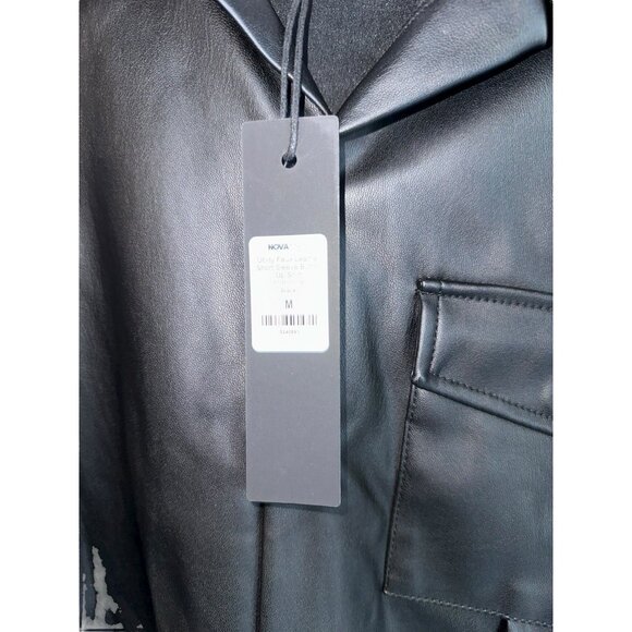 NWT Fashion Nova Men Utility Faux Leather Snap Shirt Sz M Black Short Sleeve - Picture 3 of 7